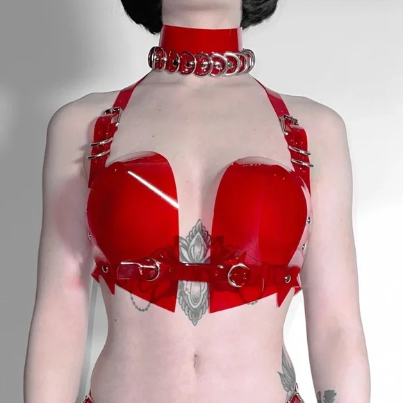 NWOT! The ❤️ RED Bra, Panty, and Collar set,  by Jivomir Domoustchiev Size S - Picture 2 of 3